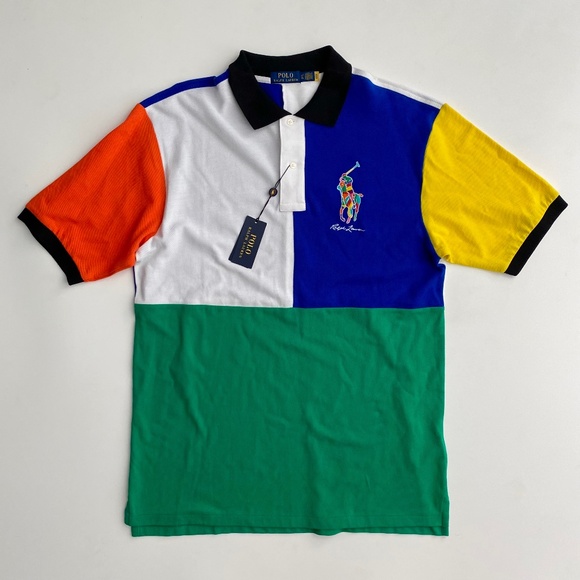 Polo Ralph Lauren Nwt Color Block Mesh Big Pony Short Sleeve Shirt LT - Picture 1 of 3